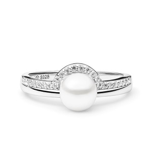 Inel argint cu perla naturala alba si cristale DiAmanti SK20471R_W-G (Argint 925‰ 2,1 g.)